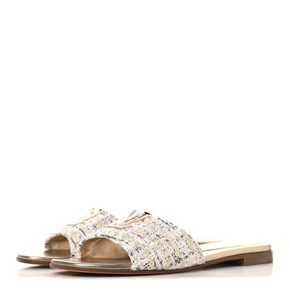 Louis Vuitton Tweed Sequin LV Mare Flat Mule Sandals 39 Light Gold 4 of 8