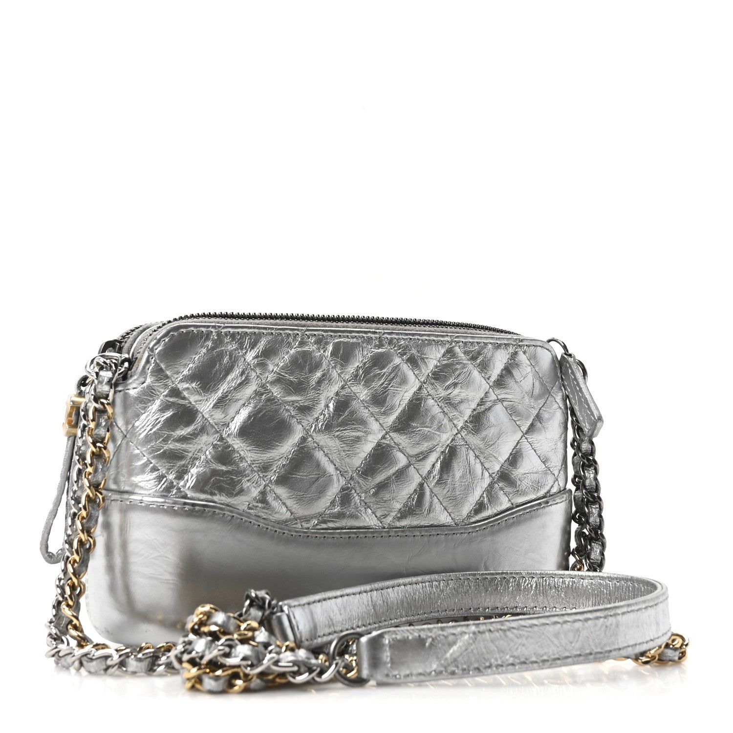 Chanel Metallic Lambskin Calfskin Quilted Small Gabrielle Clutch With Chain Silver 3 of 11