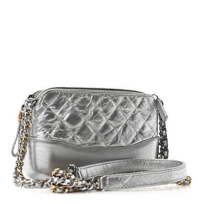 Chanel Metallic Lambskin Calfskin Quilted Small Gabrielle Clutch With Chain Silver 3 of 11