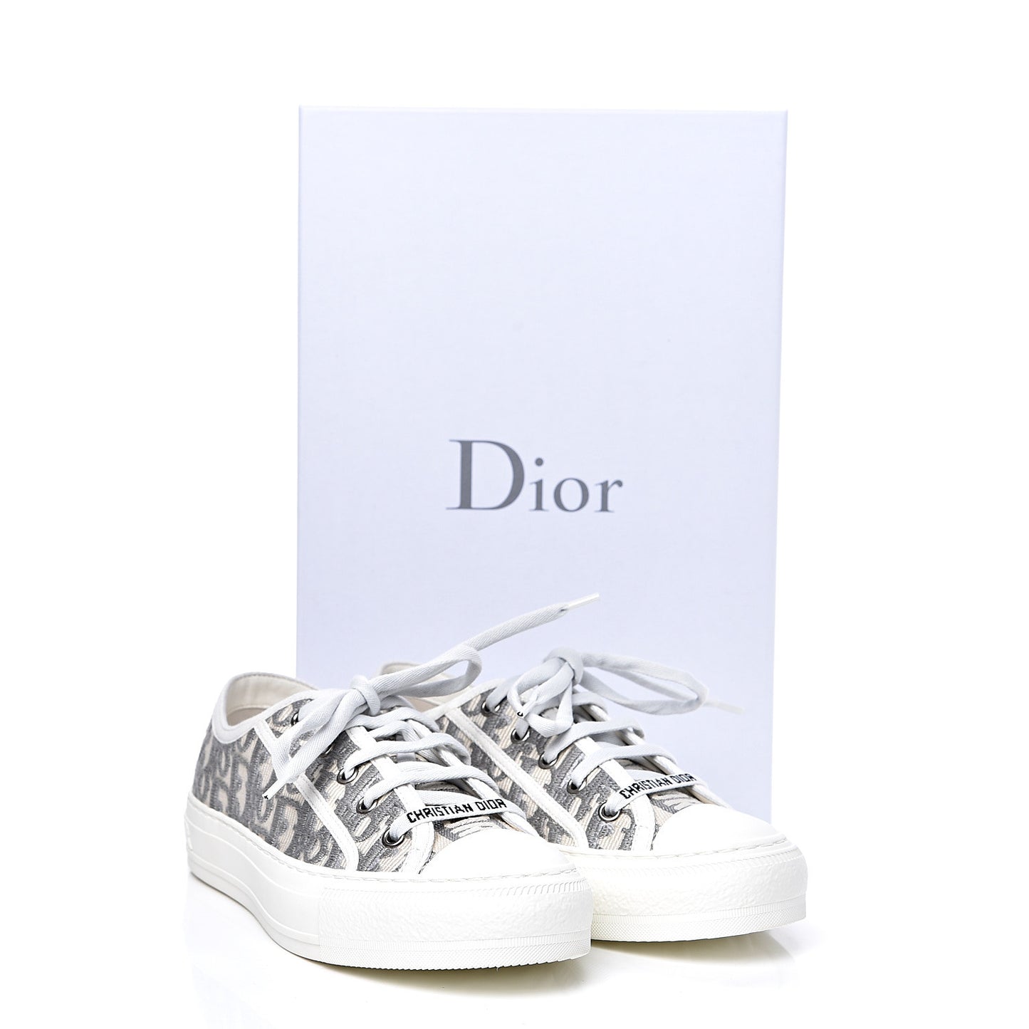 Canvas Oblique Walk'N'Dior Low Top Sneakers 37.5 Grey Stone