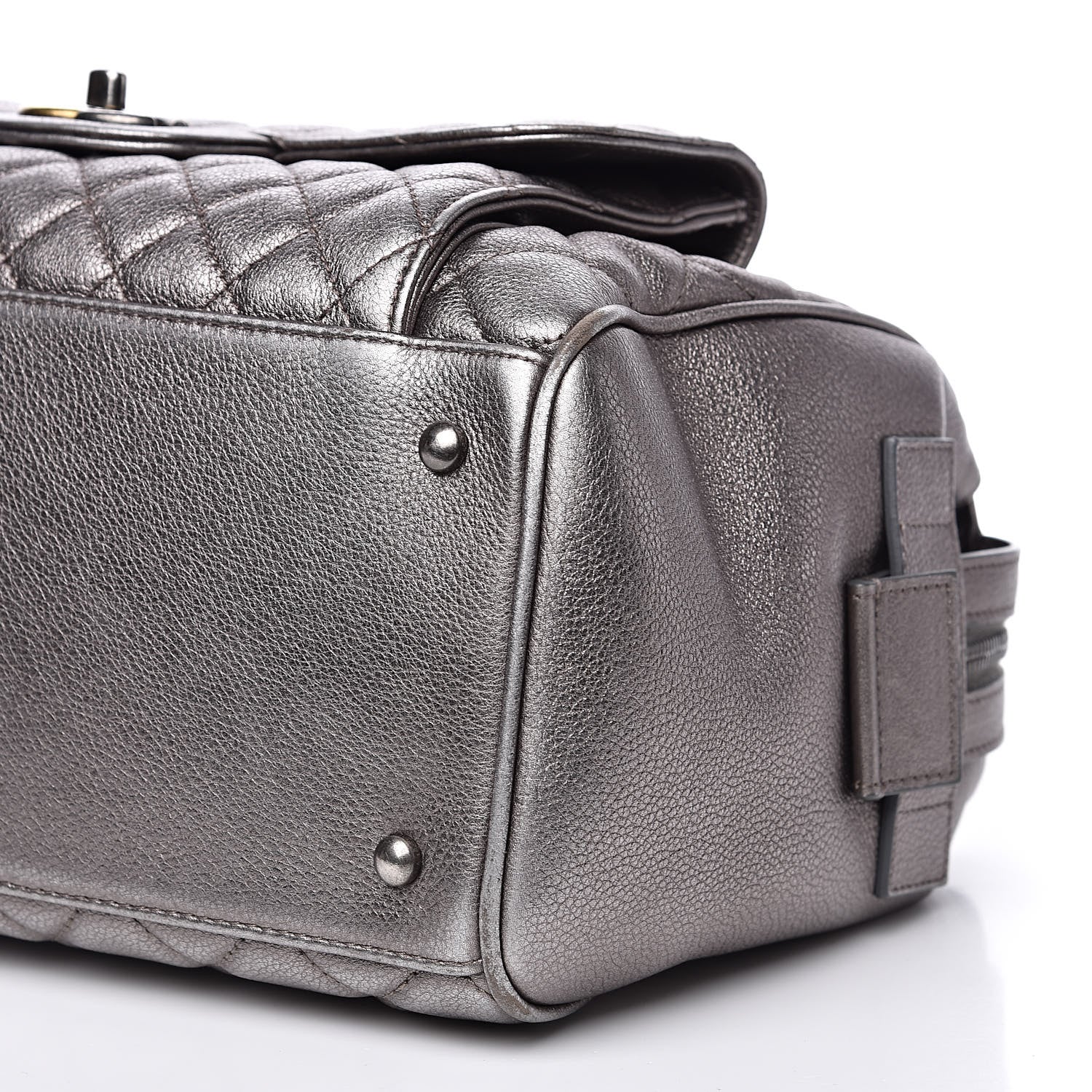 Chanel Metallic Grained Calfskin Quilted Large Casual Pocket Bowling Bag Silver 9 of 12