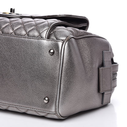 Chanel Metallic Grained Calfskin Quilted Large Casual Pocket Bowling Bag Silver 9 of 12