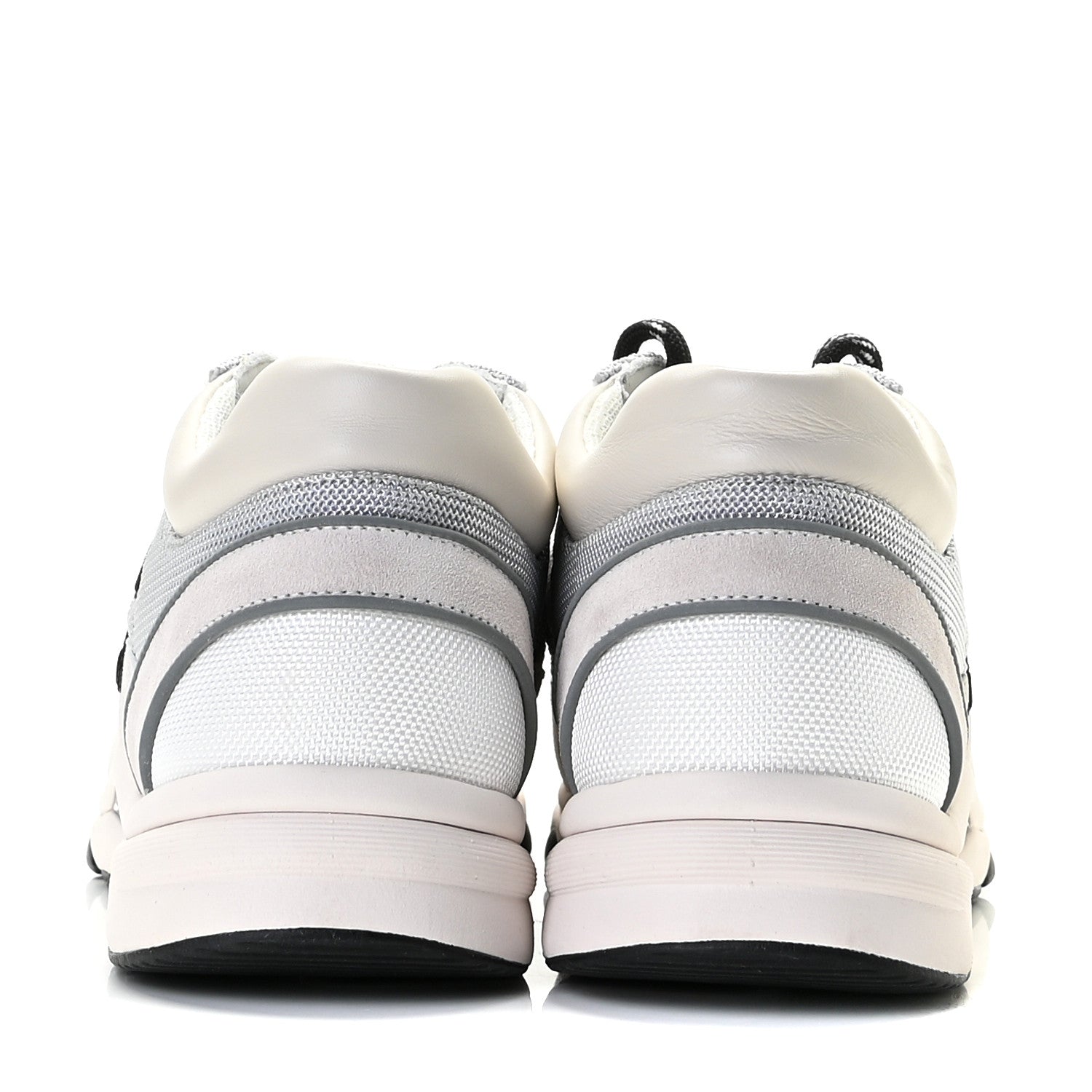 Chanel Nylon Calfskin Suede Womens CC Sneakers 40 Grey White 5 of 11