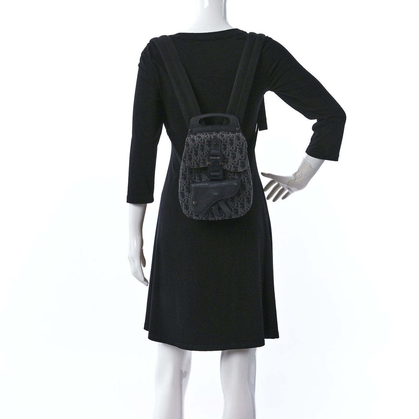 Oblique Jacquard Mini Saddle Backpack Black Blue