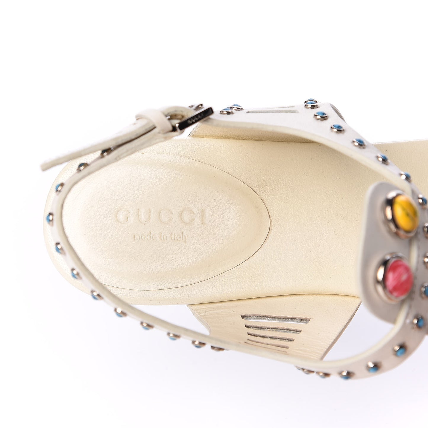 Calfskin Jeweled Thong Sandals 38.5 Off White