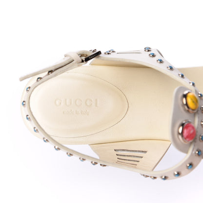 Gucci Calfskin Jeweled Thong Sandals 38.5 Off White 9 of 13