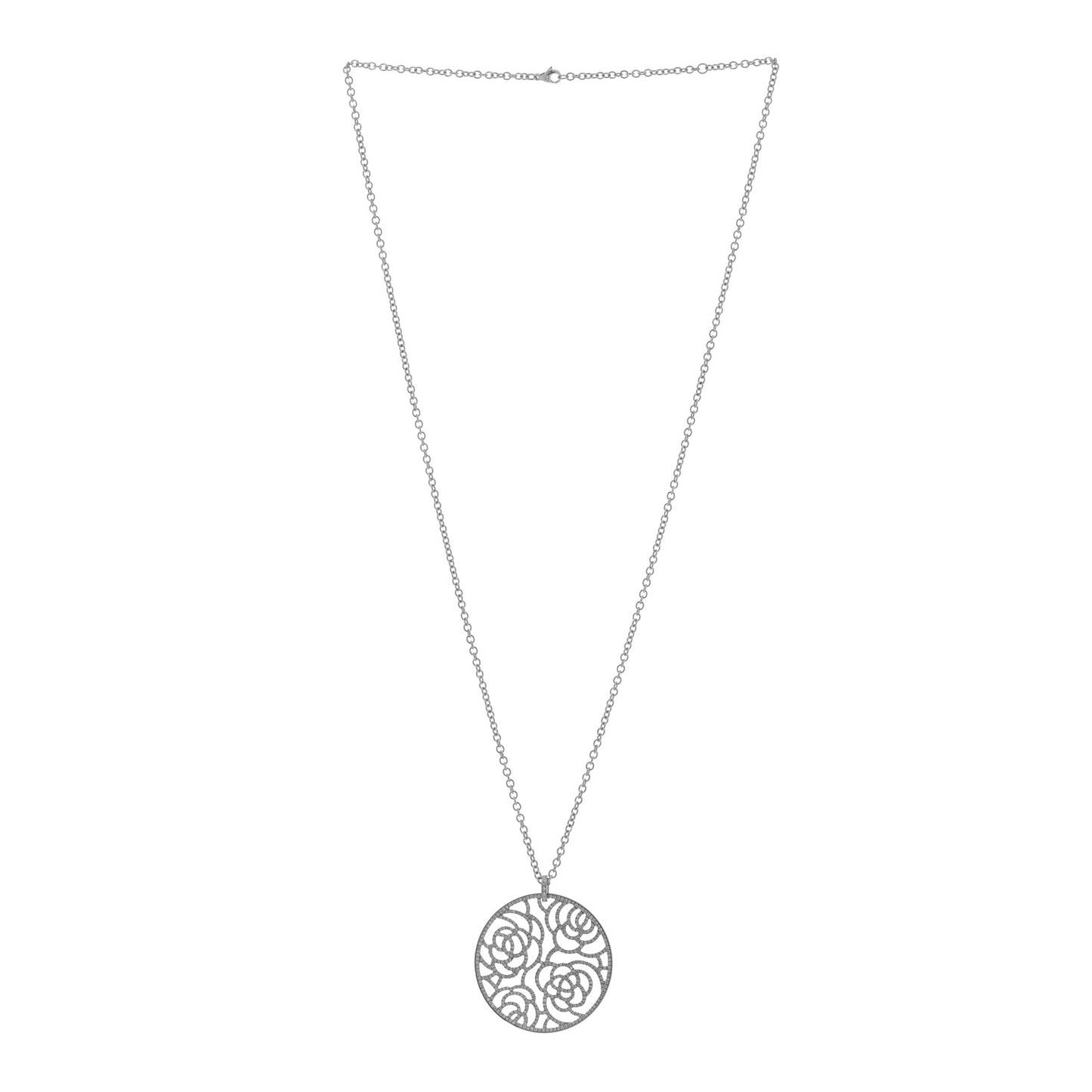 18K White Gold Diamond Camelia Pendant Necklace