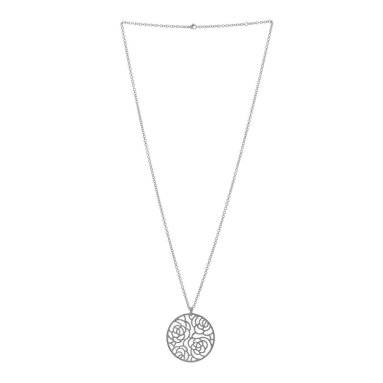 Chanel 18K White Gold Diamond Camelia Pendant Necklace 3 of 4