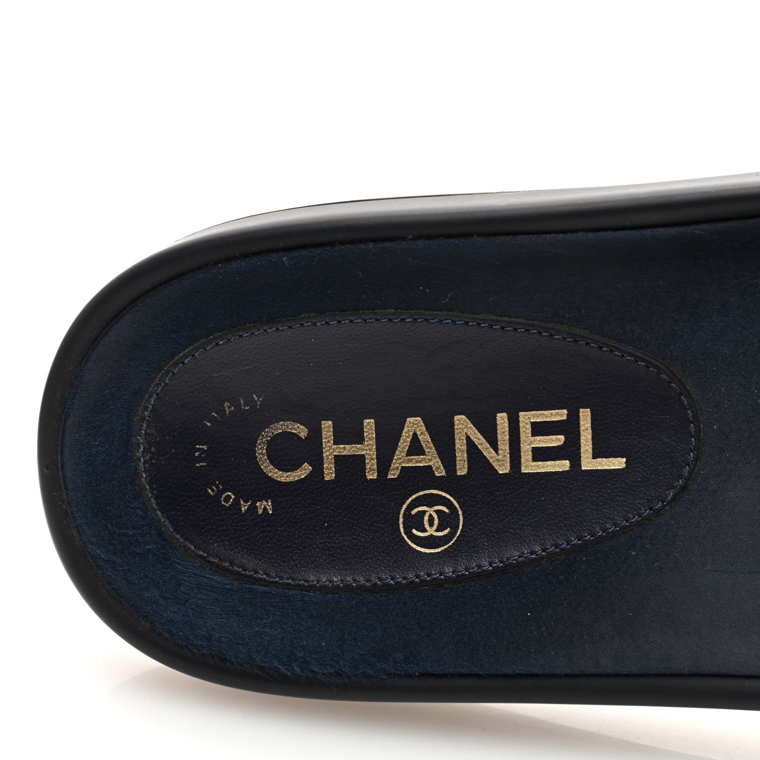 Chanel Satin Canvas Chain Slides Sandals Flats 39 Marine 7 of 8