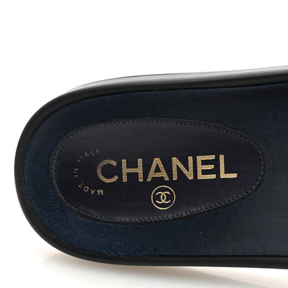 Chanel Satin Canvas Chain Slides Sandals Flats 39 Marine 7 of 8