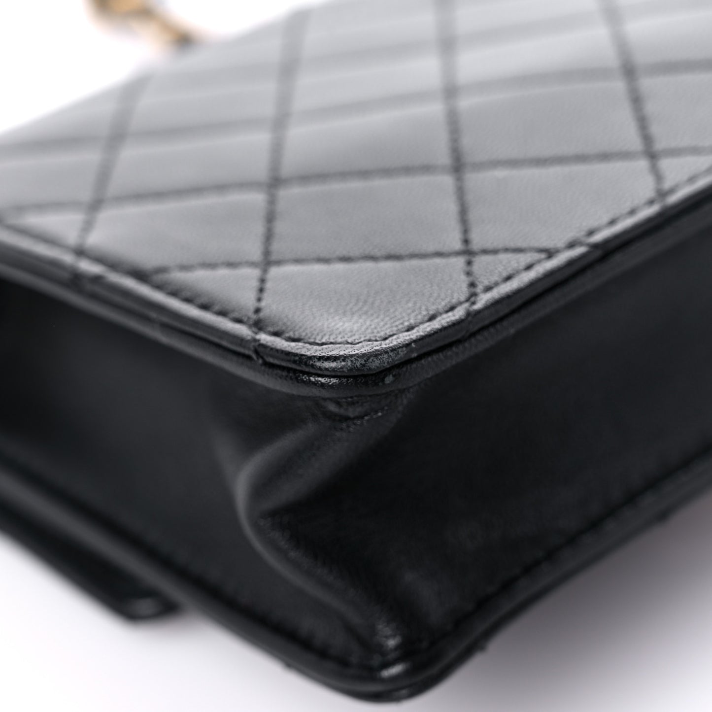 Goatskin Quilted Logo Small Chic Flap Black