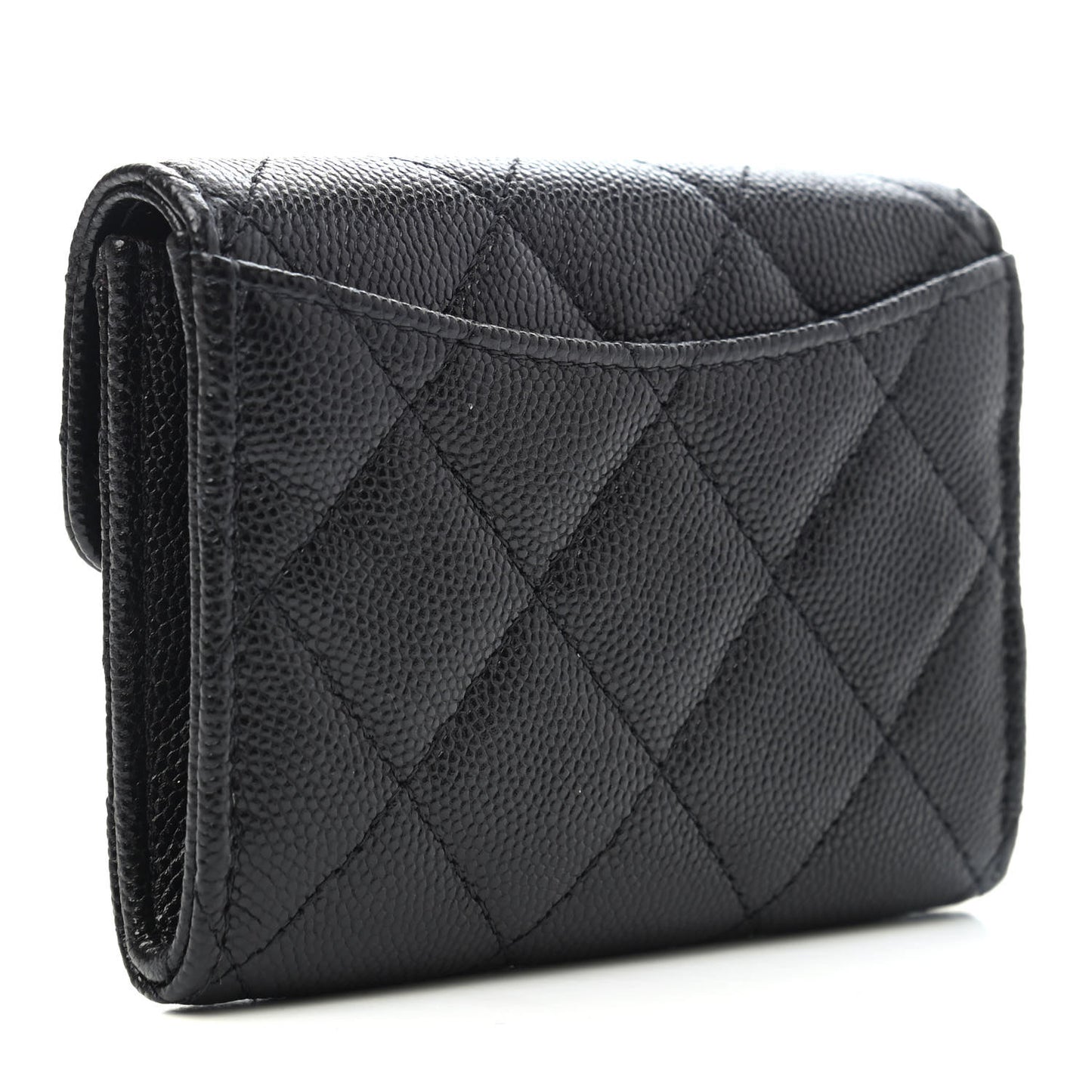 Caviar Quilted Flap Card Holder Wallet Black