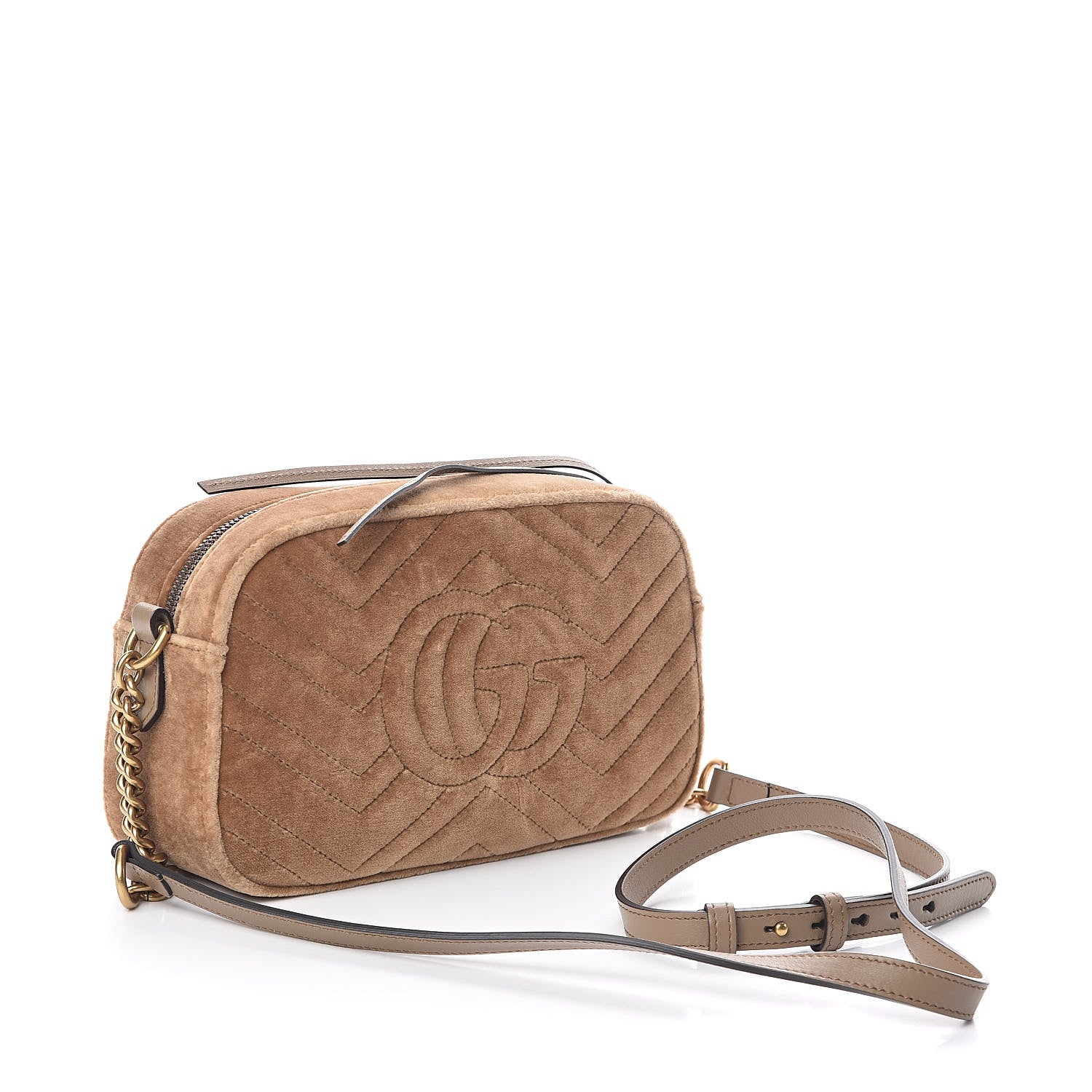 Gucci Velvet Matelasse Small GG Marmont Chain Shoulder Bag Taupe 3 of 9