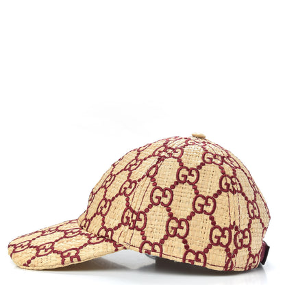 Gucci Raffia GG Monogram Elaphe Embroidered Aisha Baseball Hat M Ivory Bordeaux 3 of 7
