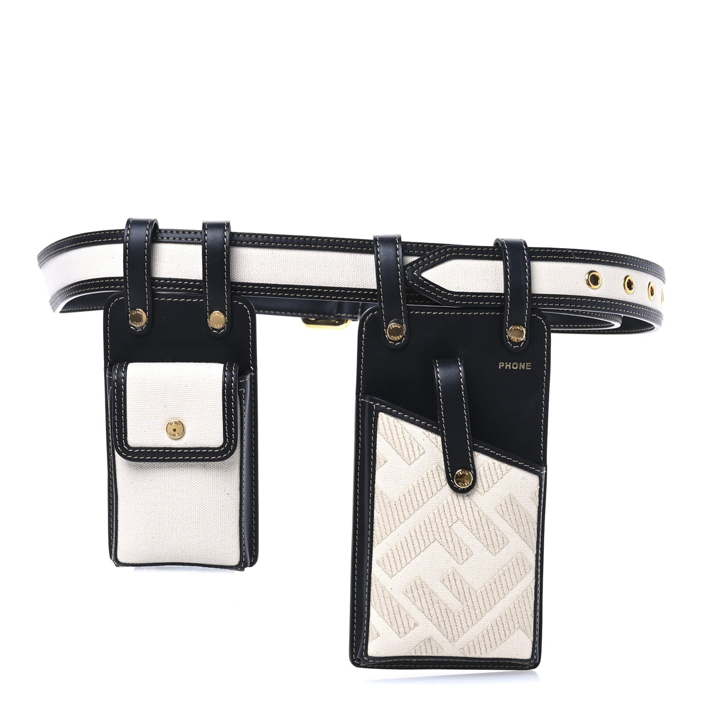 Calfskin Canvas Multi Accessory Belt Beige Black