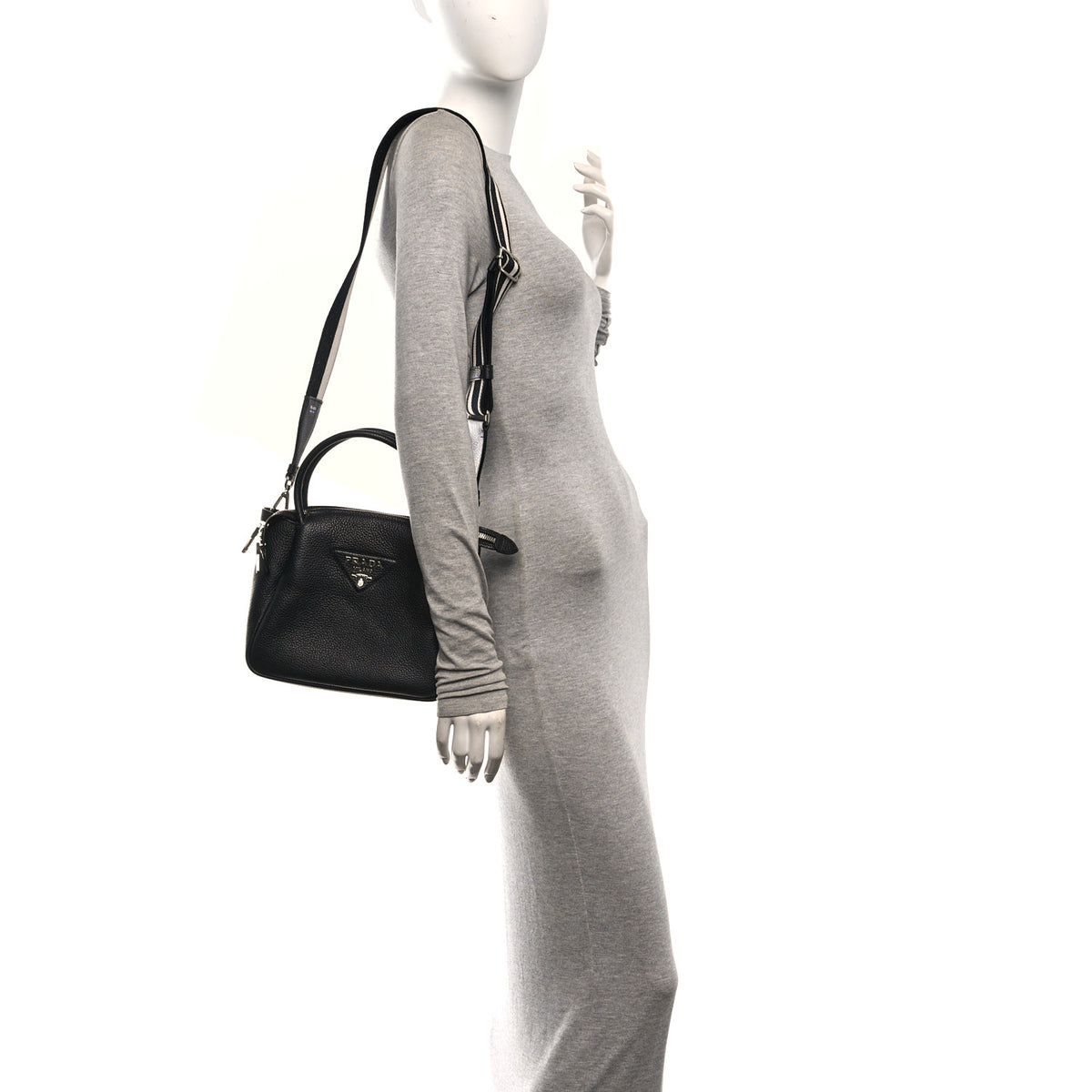 Vitello Daino Soft Mini Zippered Top Handle Bag Black