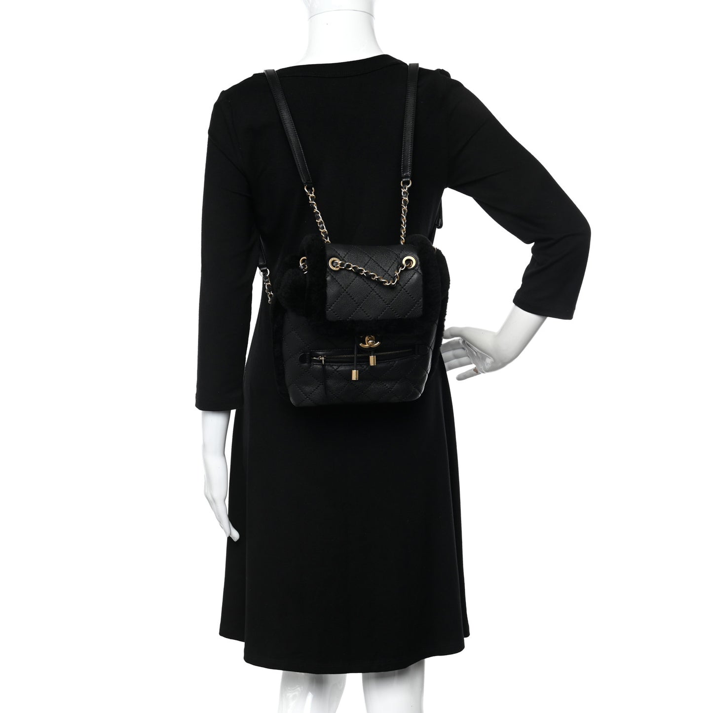 Lambskin Shearling Quilted CC Backpack Black