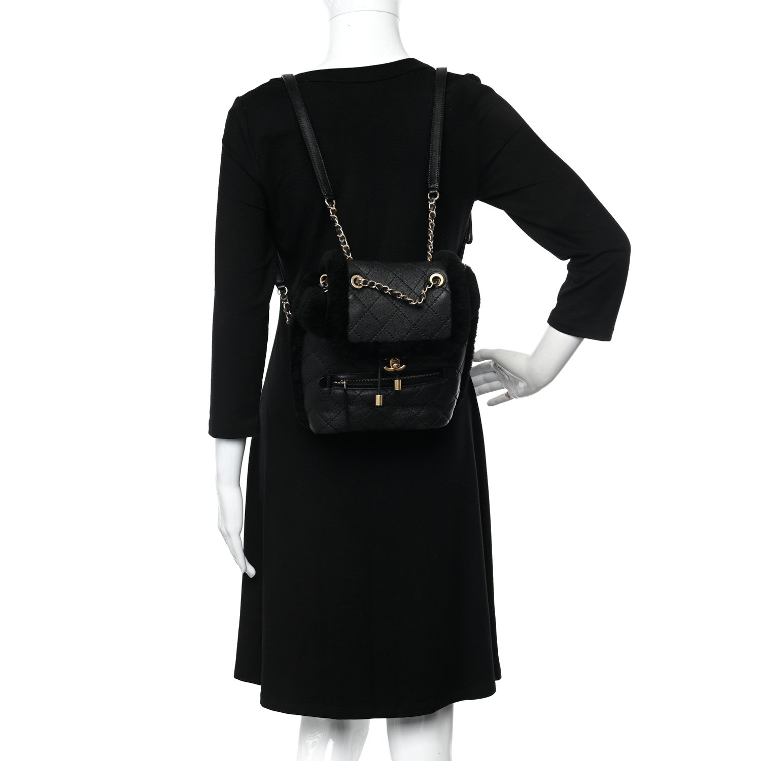 Chanel Lambskin Shearling Quilted CC Backpack Black 2 of 9