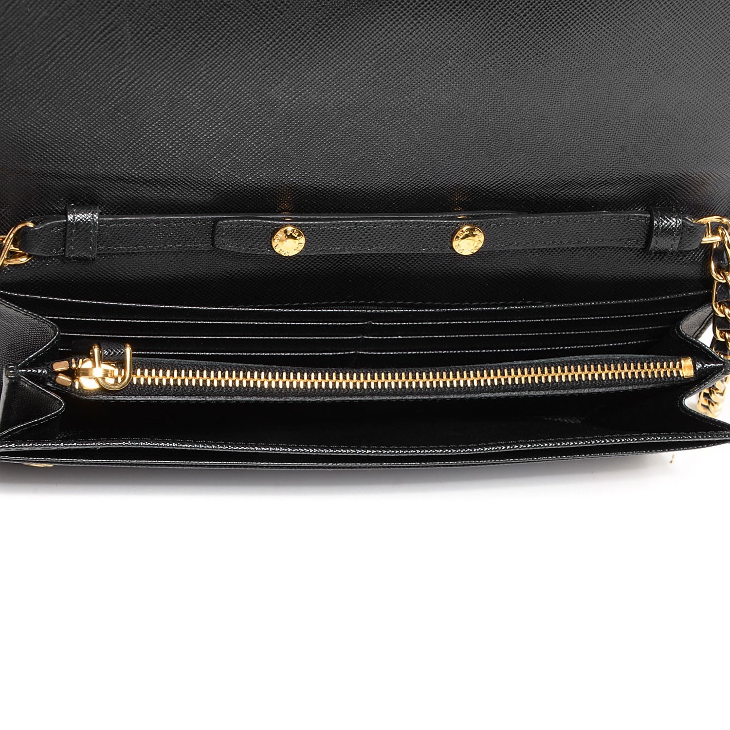 Prada Saffiano Metal Oro Chain Wallet Nero Black 6 of 10