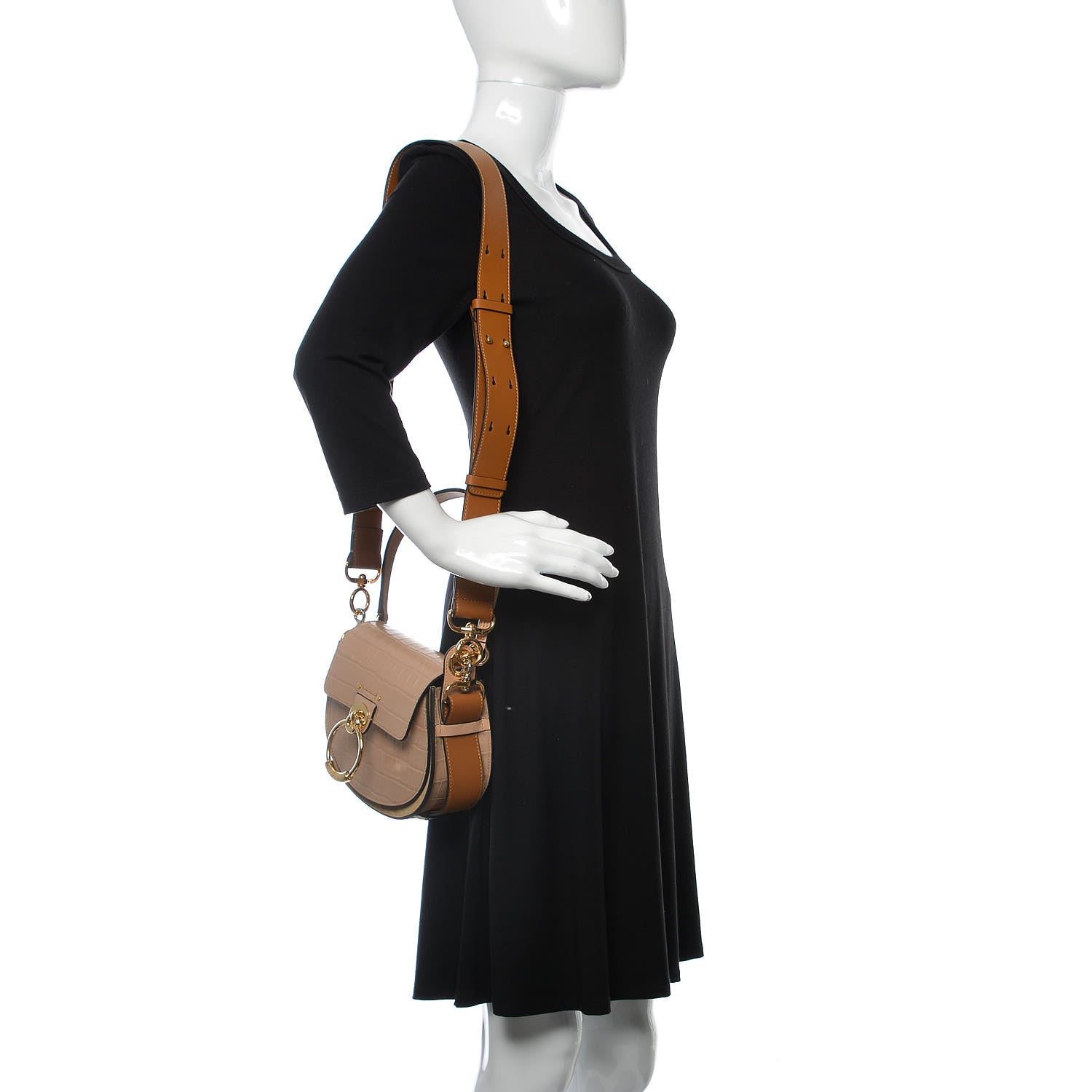 Chloe Calfskin Crocodile Embossed Small Tess Bag Nut 2 of 13