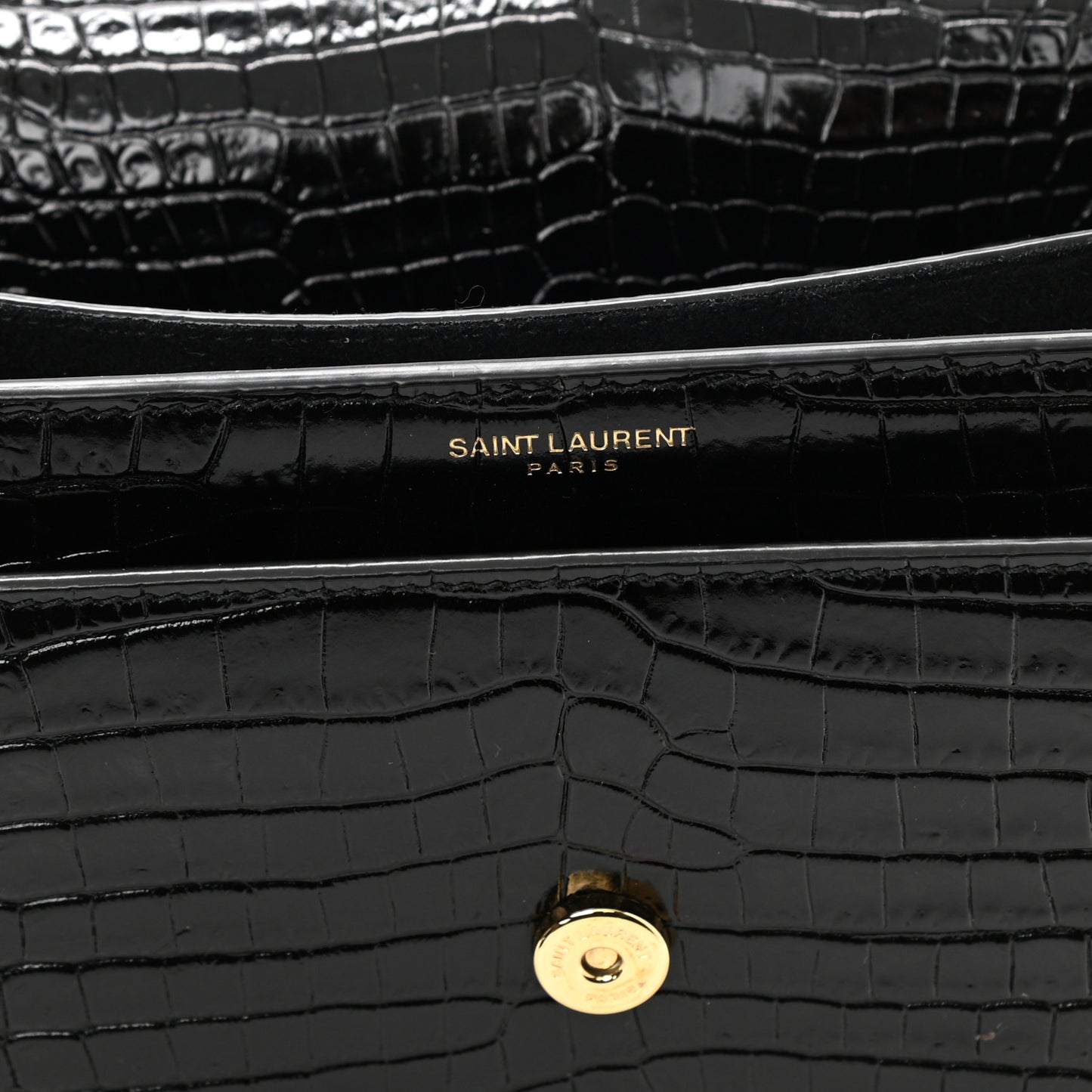 Calfskin Crocodile Embossed Medium Monogram Sunset Black