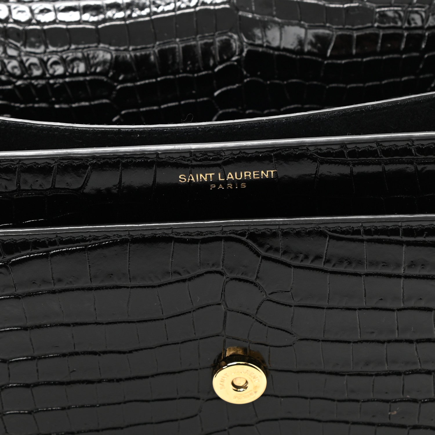 Saint Laurent Calfskin Crocodile Embossed Medium Monogram Sunset Black 6 of 10
