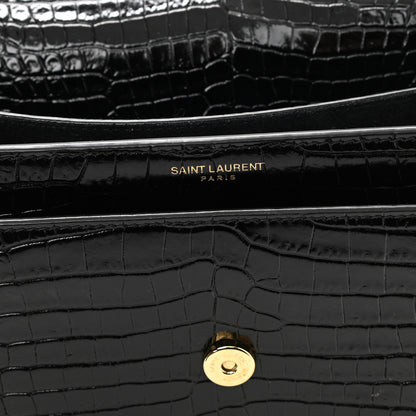 Saint Laurent Calfskin Crocodile Embossed Medium Monogram Sunset Black 6 of 10
