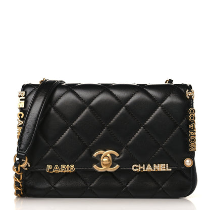 Chanel Lambskin Enamel Strass Quilted Mini Paris Monaco Flap Black 1 of 9