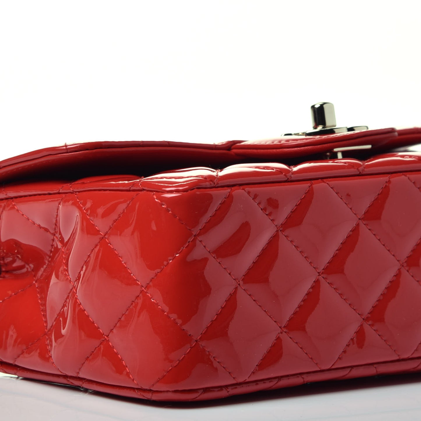 Patent Calfskin Quilted Mini Rectangular Flap Red