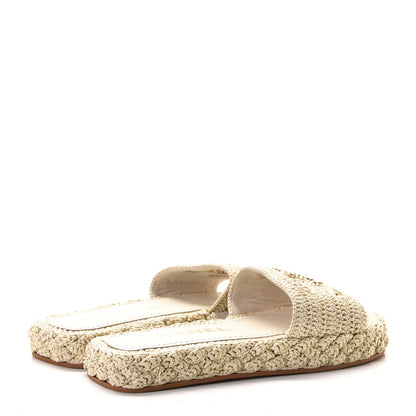 Chanel Raffia CC Espadrille Slip On Sandals 37 Beige 3 of 7