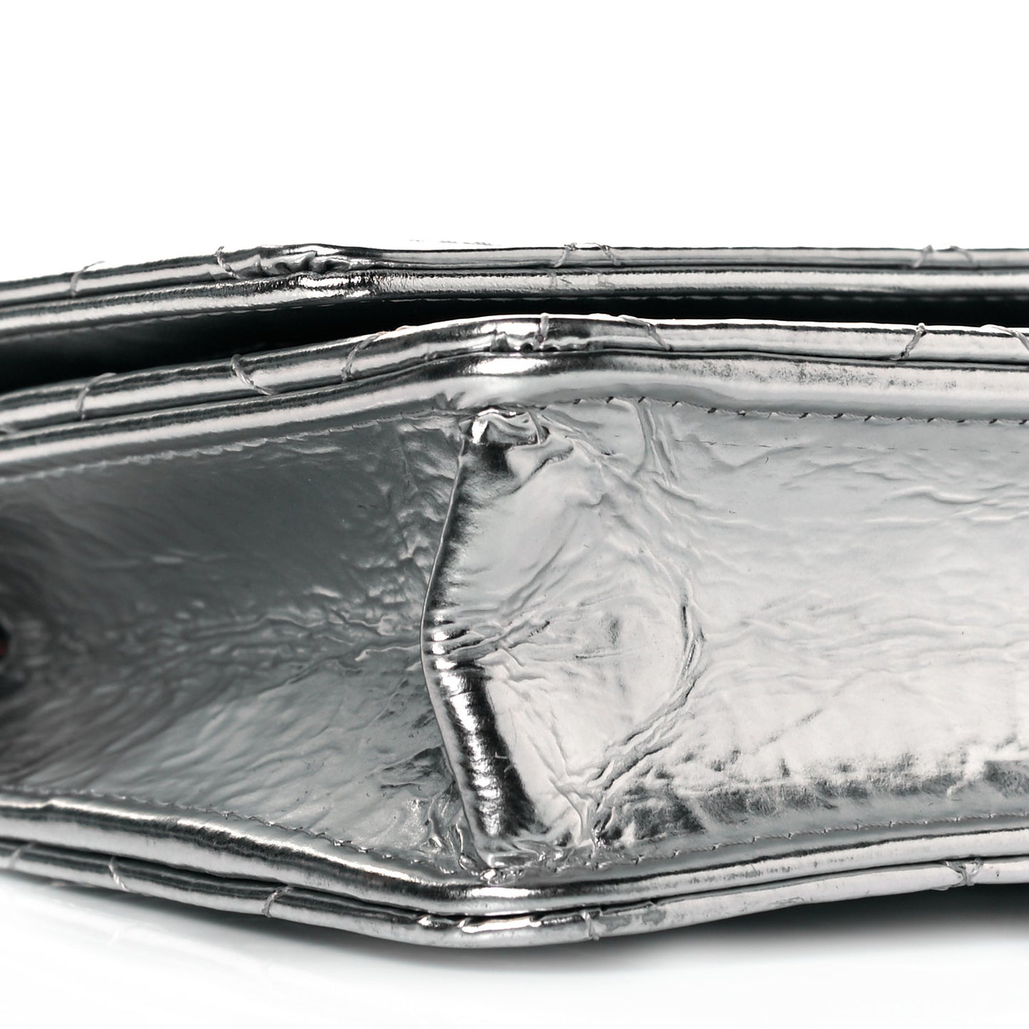 Hammered Metallic Calfskin Quilted Wallet On Chain WOC Silver