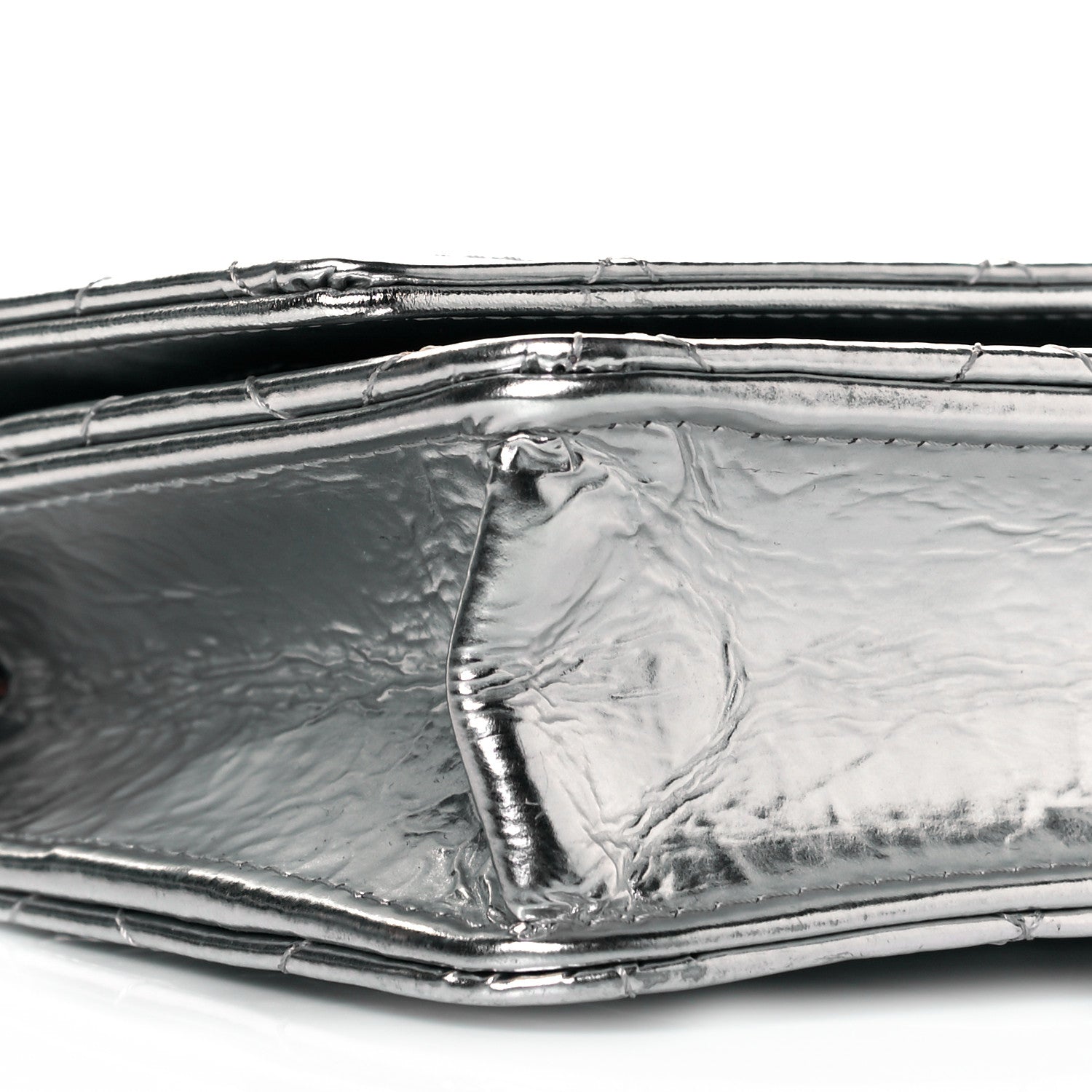 Chanel Hammered Metallic Calfskin Quilted Wallet On Chain WOC Silver 8 of 10