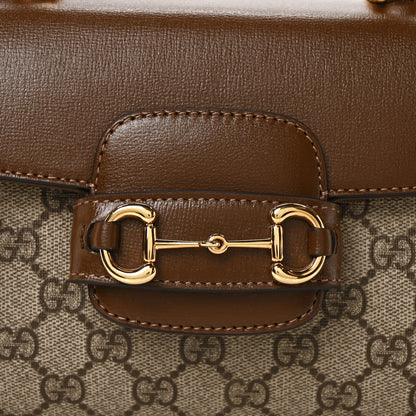 Gucci GG Supreme Monogram Azalea Calfskin Mini Horsebit 1955 Top Handle Flap Bag Beige Ebony Brown Sugar 8 of 10