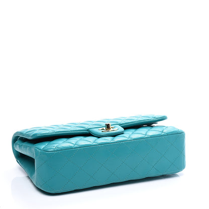 Chanel Lambskin Quilted Medium Double Flap Turquoise 3 of 9