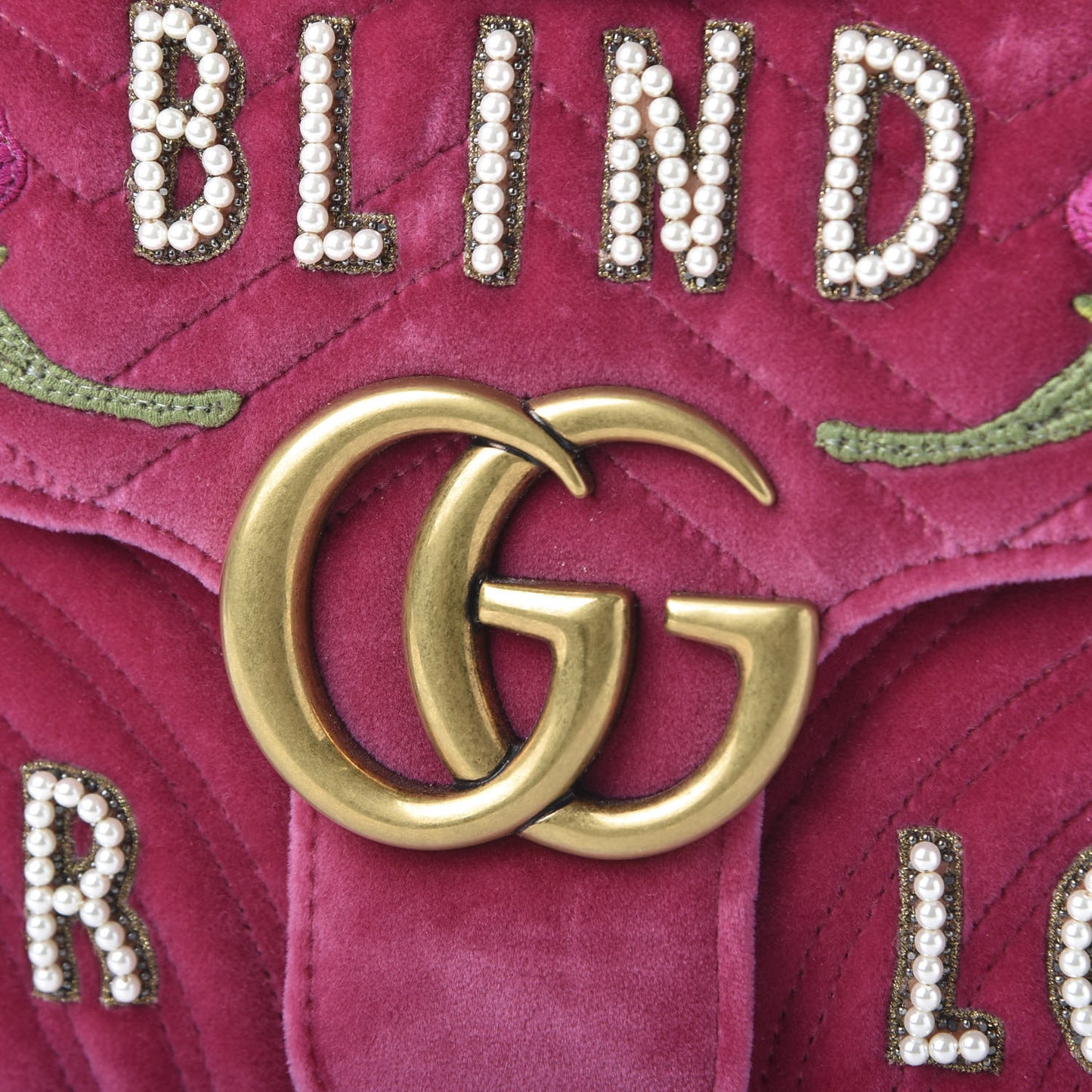 Velvet Matelasse Blind for Love Embroidered Medium GG Marmont Shoulder Bag Light Raspberry Rose Multicolor
