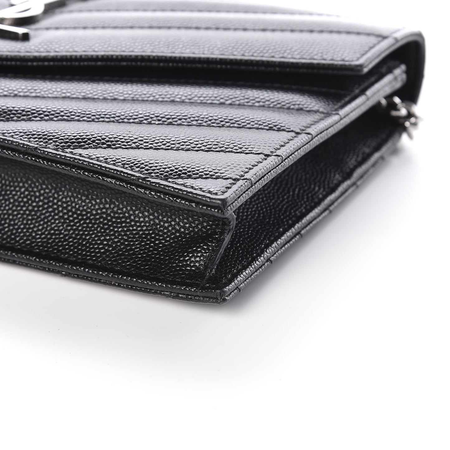 Grain De Poudre Matelasse Chevron Monogram Envelope Chain Wallet Black