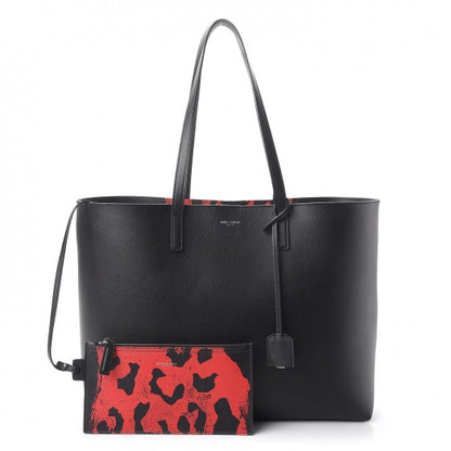 Saint Laurent Calfskin Large Shopping Tote Black Red 1 of 12