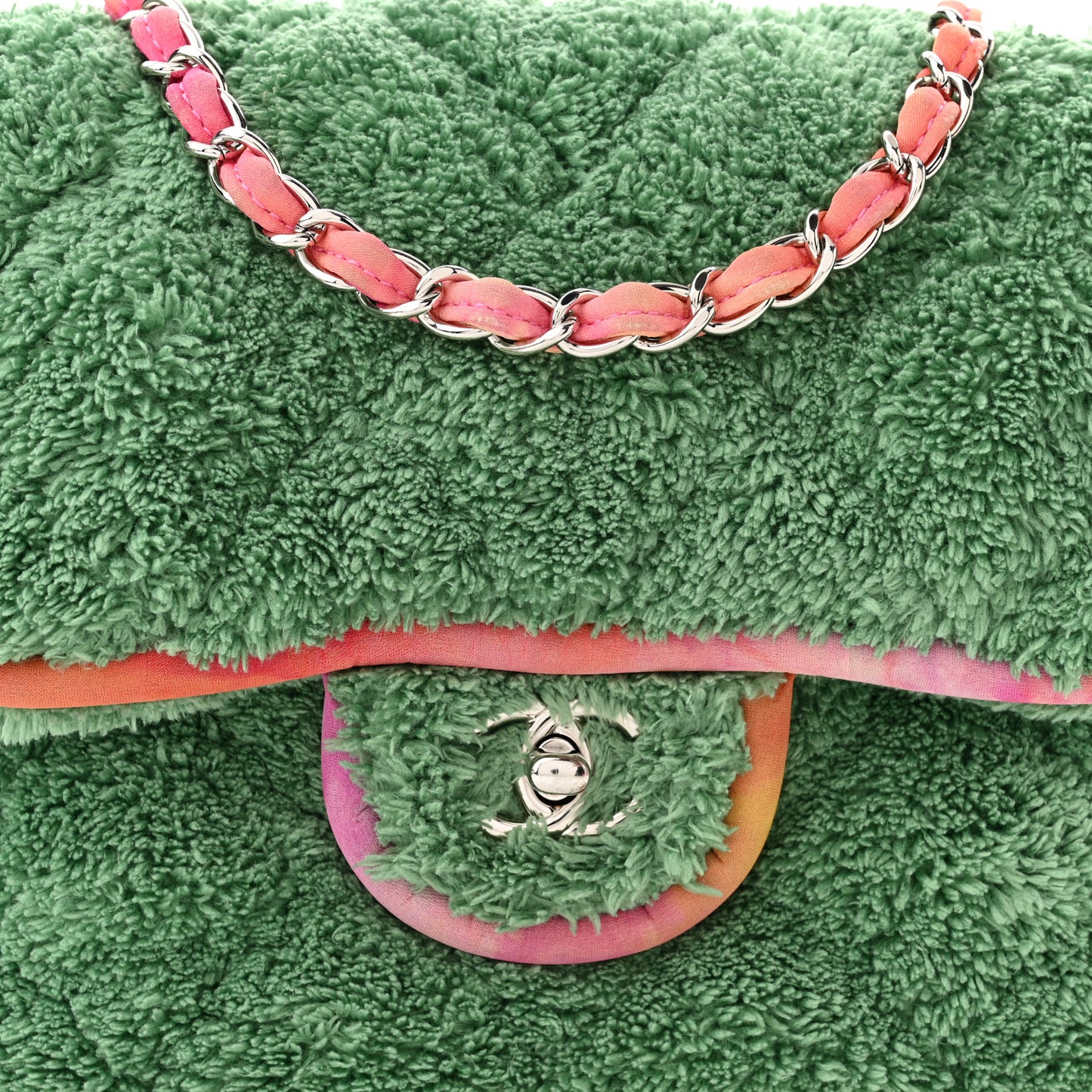 Terry Cloth Quilted Small Flap Bag Green Pink