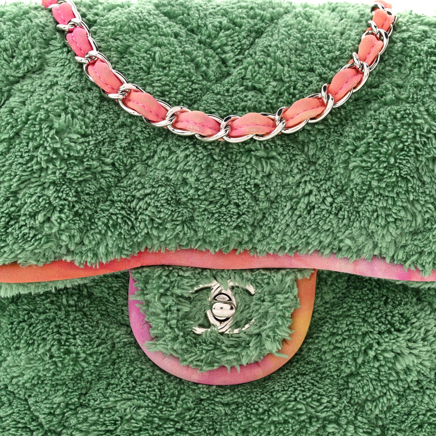 Chanel Terry Cloth Quilted Small Flap Bag Green Pink 8 of 10