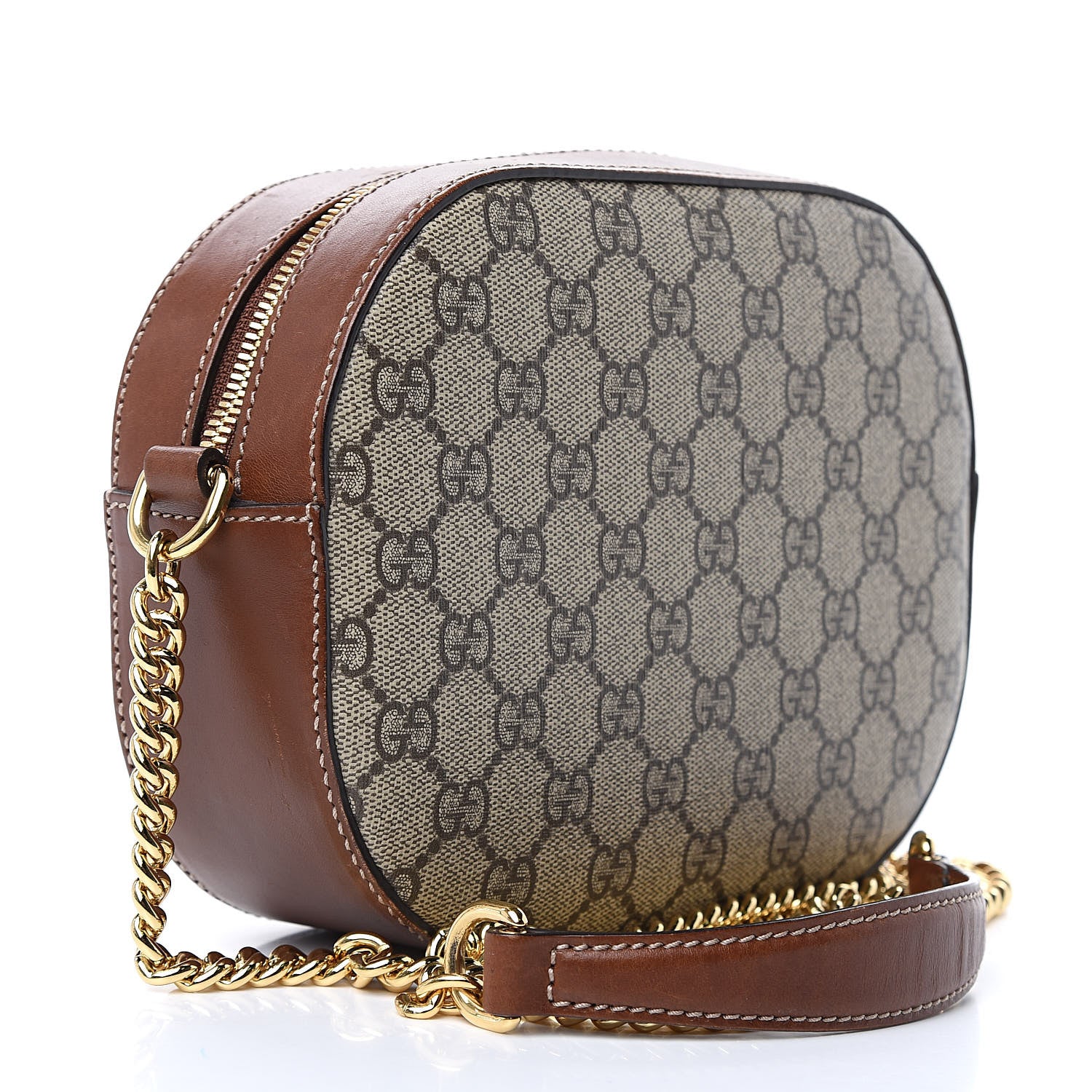 Gucci GG Supreme Monogram Cuoio Toscano Mini Chain Shoulder Bag Beige Ebony Cuir 3 of 15