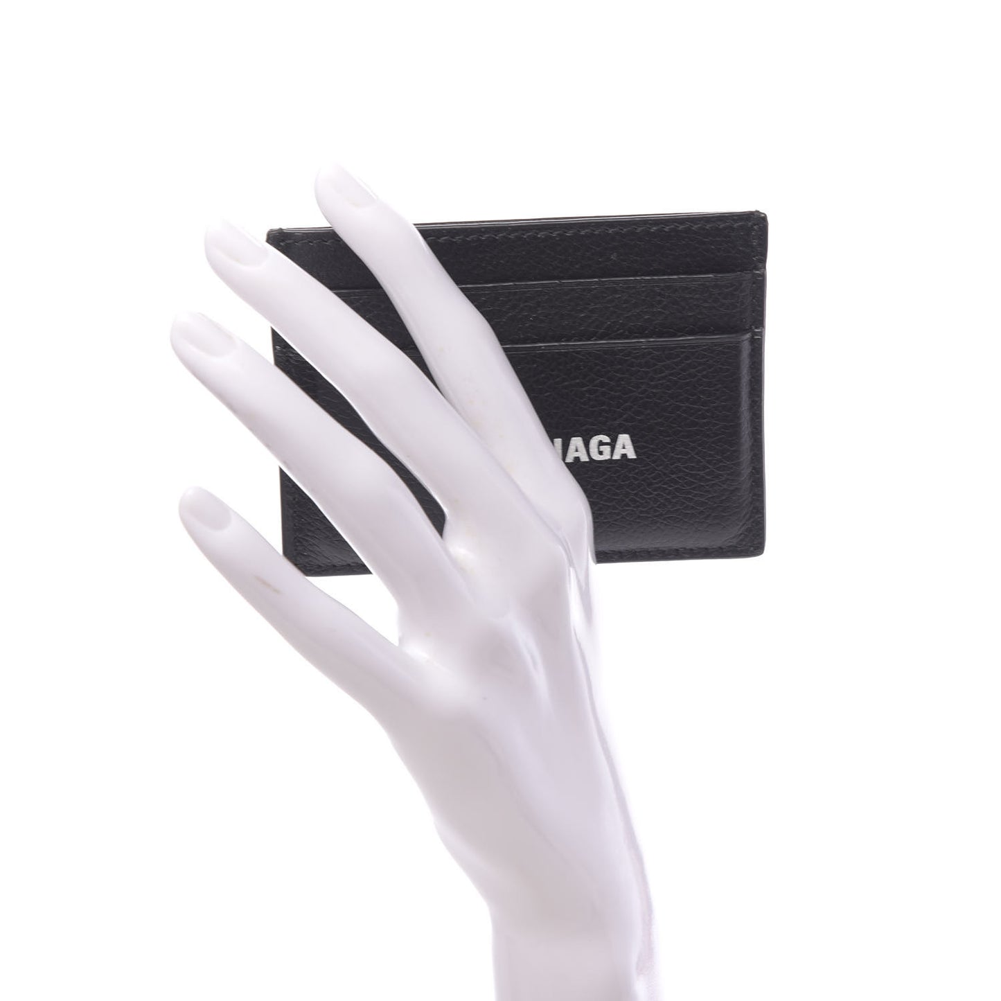 Grained Calfskin Logo Cash Card Holder Black White