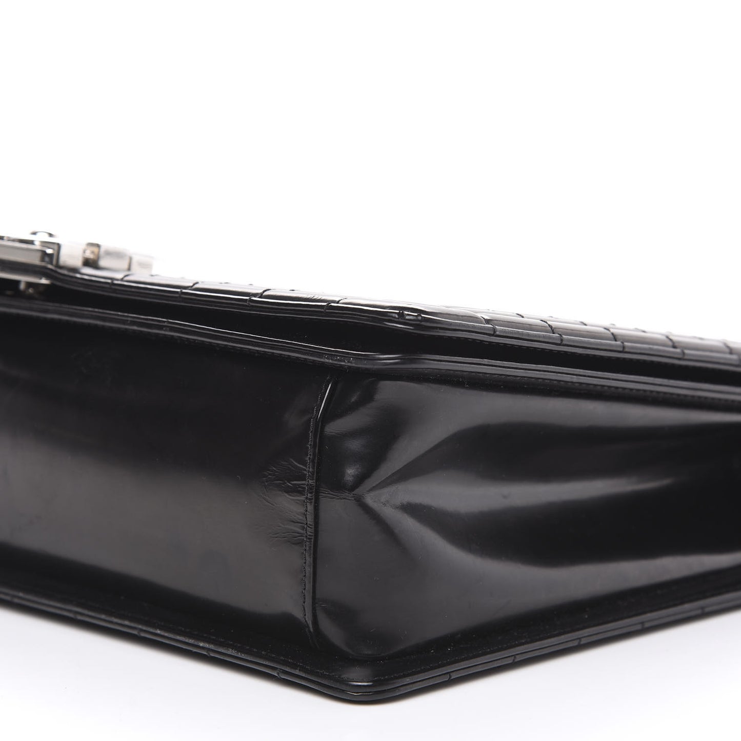 Glazed Calfskin Large Boy Flap Black