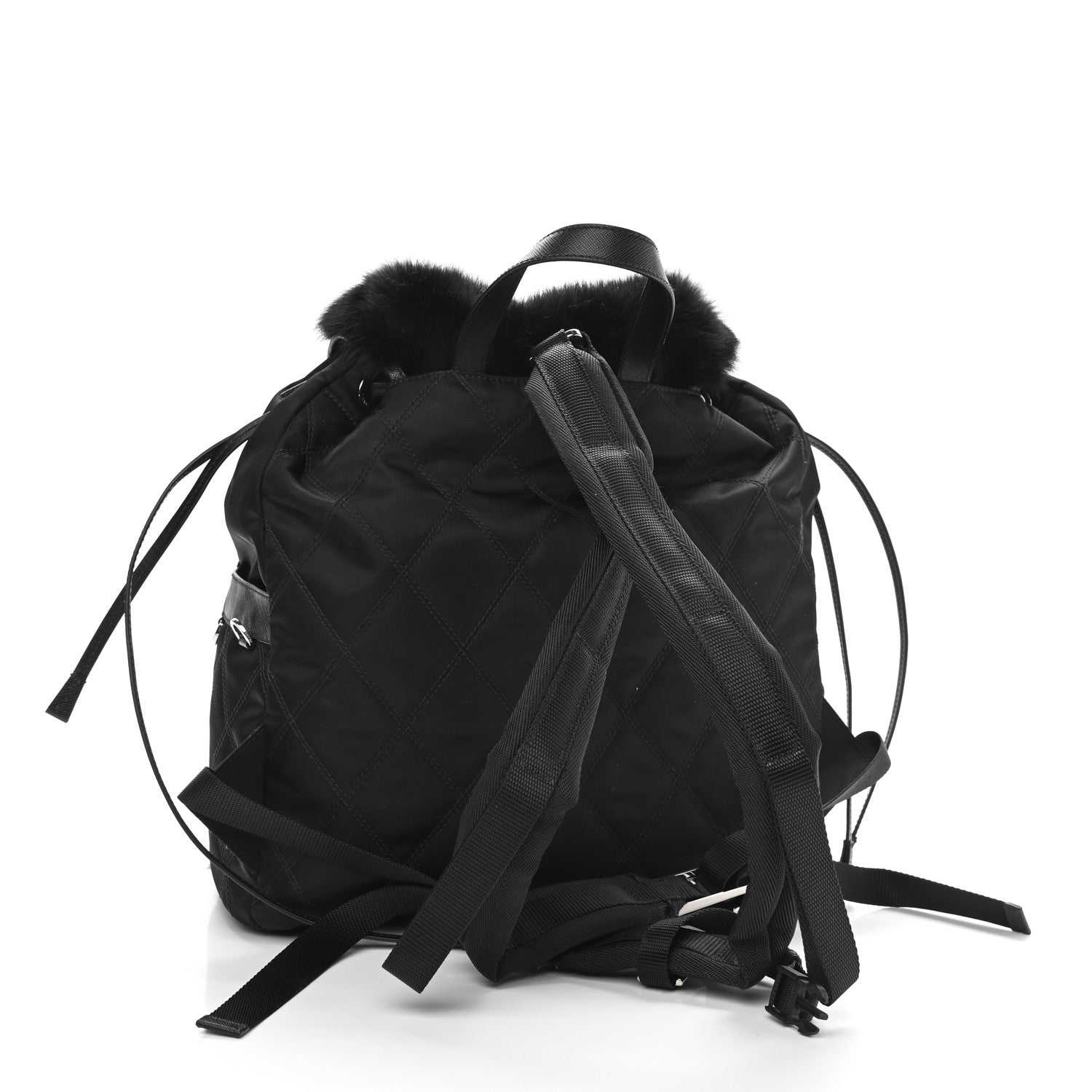 Prada Impunture Tessuto Rabbit Fur Backpack Black 936979
