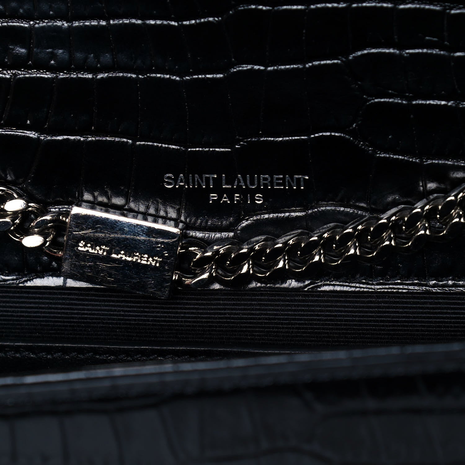 Saint Laurent Calfskin Crocodile Embossed Small Classic Monogram Kate Tassel Satchel Black 6 of 11