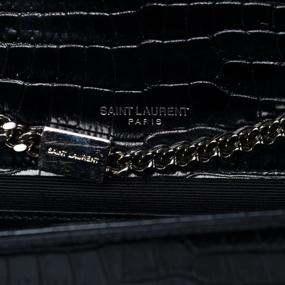 Saint Laurent Calfskin Crocodile Embossed Small Classic Monogram Kate Tassel Satchel Black 6 of 11