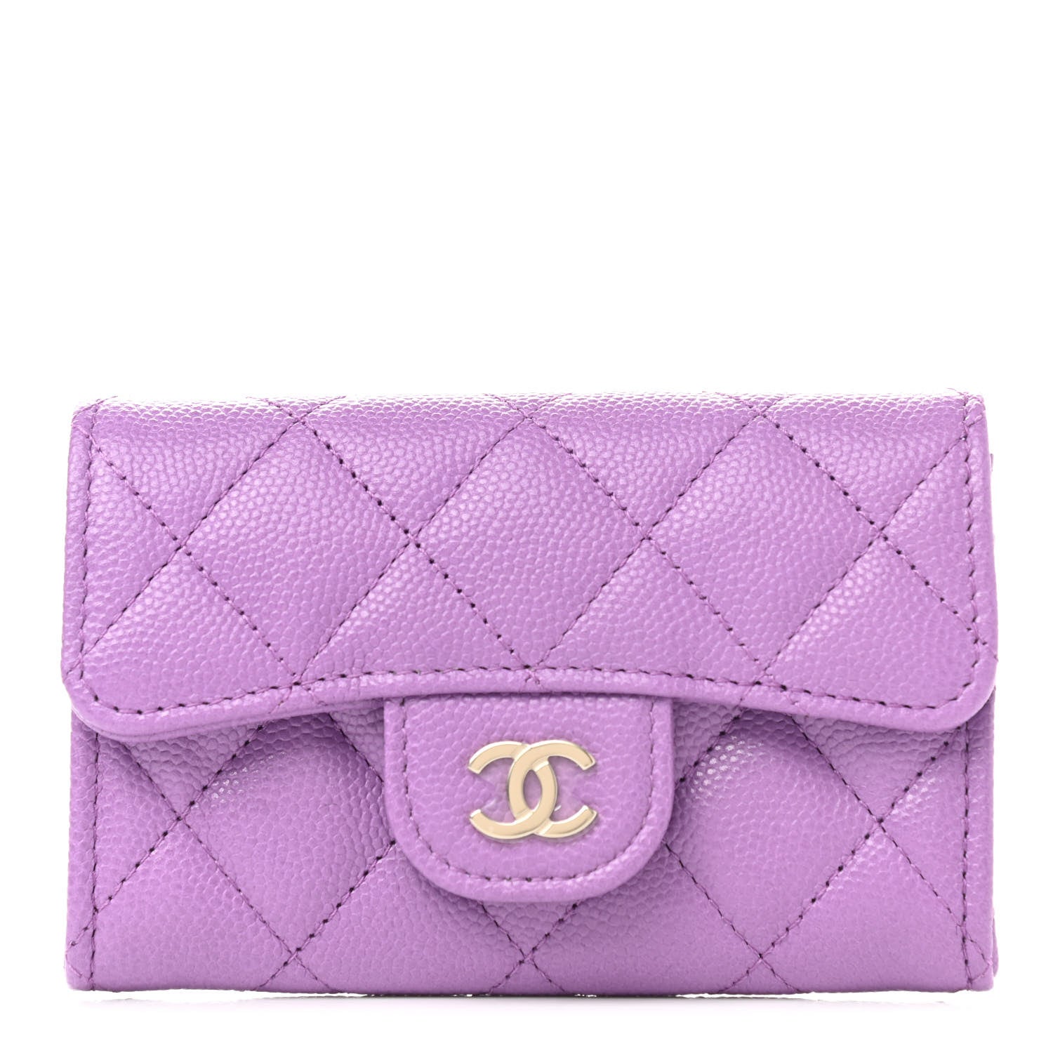 Chanel Caviar Quilted Flap Card Holder Wallet Purple 1 of 9