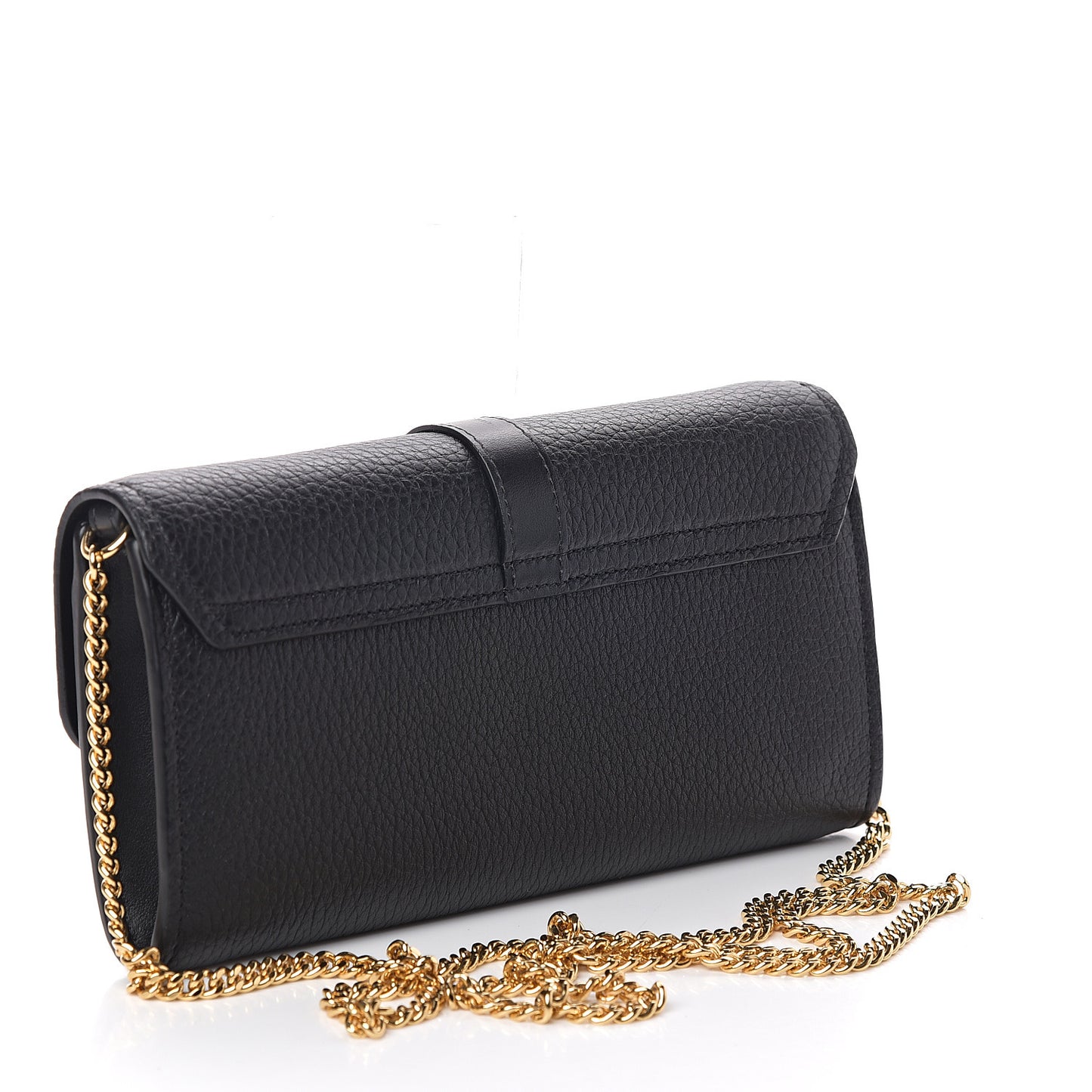 Shiny Grained Calfskin Aby Wallet on Chain Black