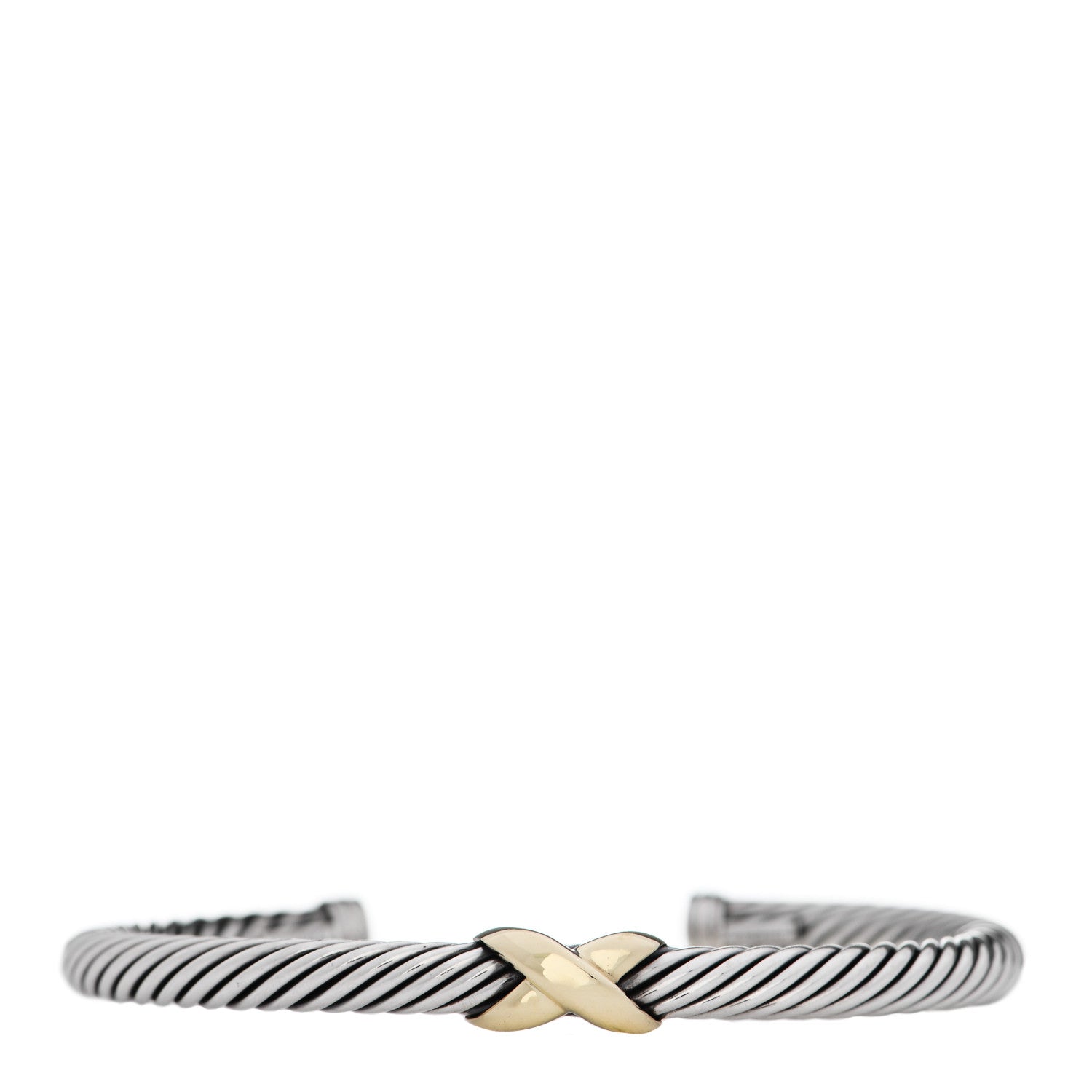 David Yurman Sterling Silver 14K Yellow Gold 5mm X Station Cable Bracelet 1 of 4