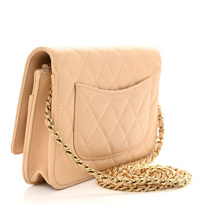 Chanel Caviar Quilted Wallet on Chain WOC Beige 2 of 12