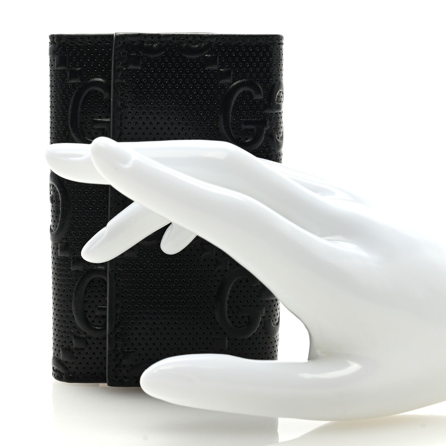 Calfskin GG Tennis Embossed 6 Key Holder Case Black